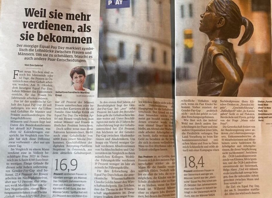 Lohnlücke unter der Lupe: Weil Frauen mehr verdienen als sie bekommen –  Kleine Zeitung am 31. Oktober 2023