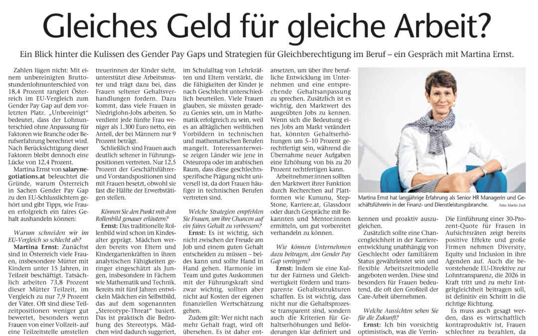 Gleiches Geld für gleiche Arbeit? – Tiroler Tageszeitung 20.04.2024